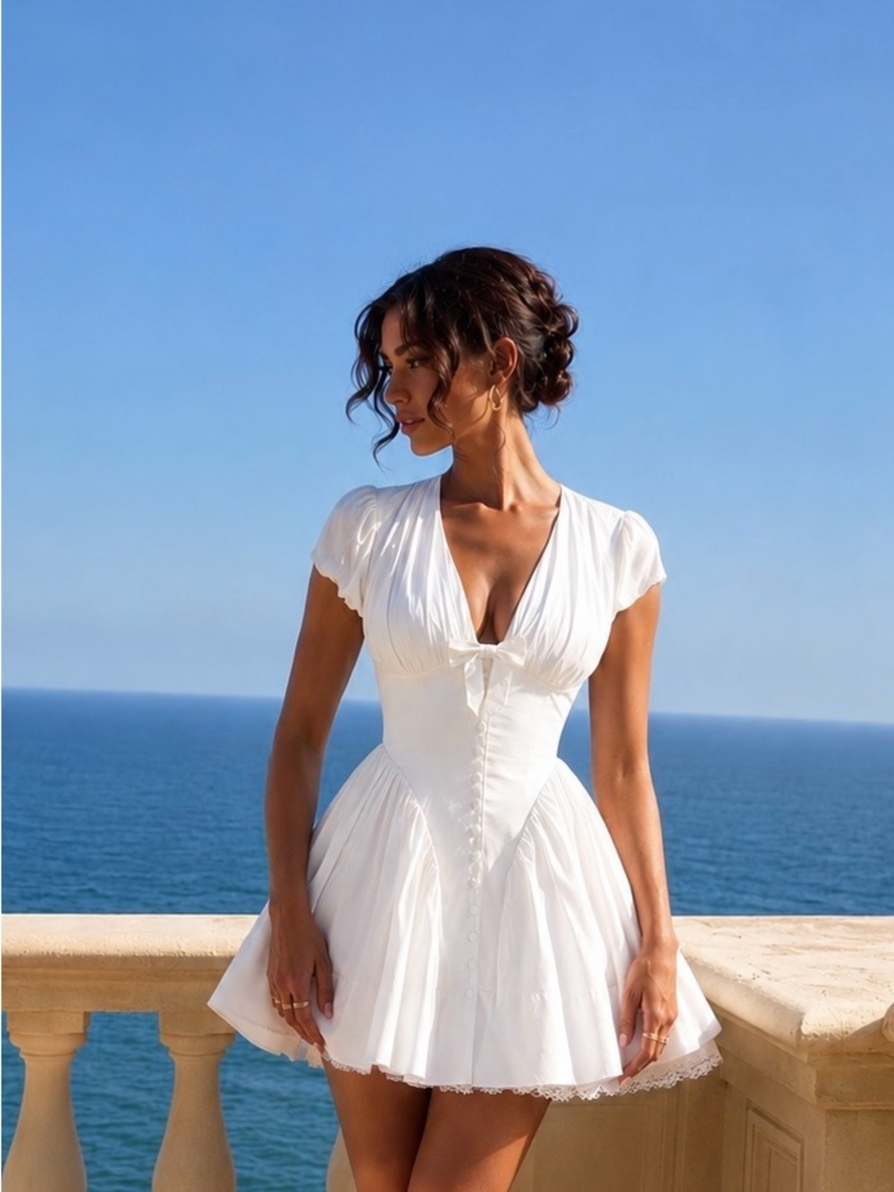 House of CB EMILIANA White Stretch Cotton Mini Dress - Picture 8 of 15